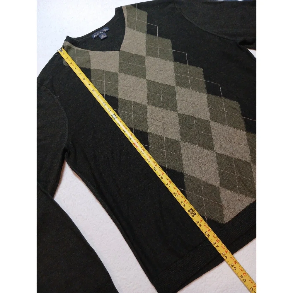 Banana Republic Men XL Sweater Extra Fine Italian Merino Wool Argyle Black Olive